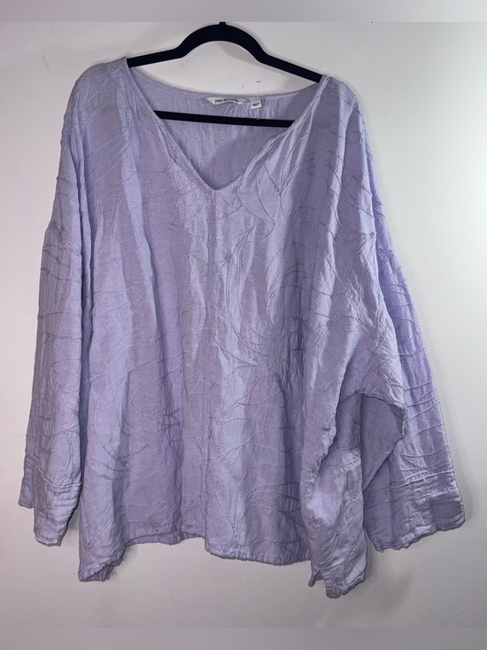 Peace Love World Tops - Peace Love World 4X Lavender Embroidered Linen Cotton Blend Tunic Blouse